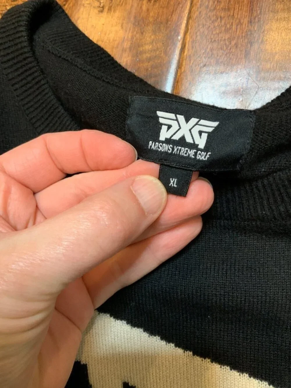 PXG Black White Logo Wool Crew Neck Sweater, Size XL